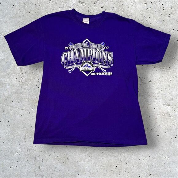 2007 Colorado Rockies NL Champions T-Shirt Large Purple MLB Postseason - Picture 1 of 10